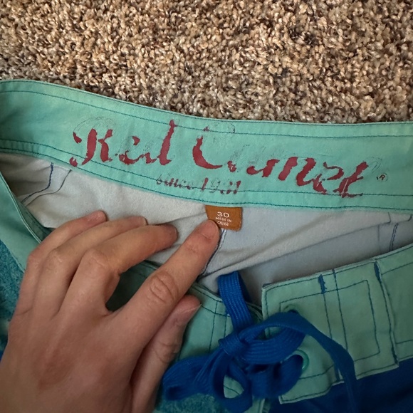 Red Camel Men's Blue Orange Bathing Suit Drawstring Shorts Size 30 - Picture 5 of 10